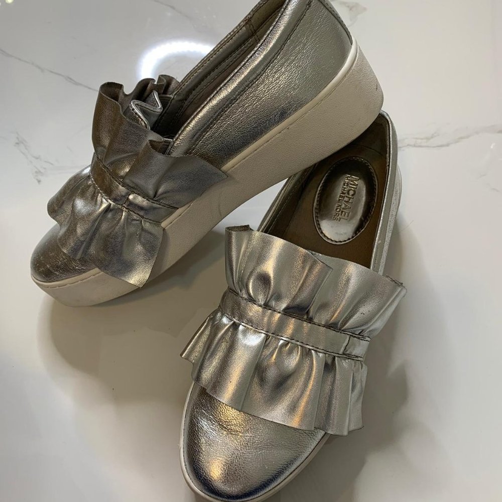 Michael Kors Silver Metallic slip on sneakers